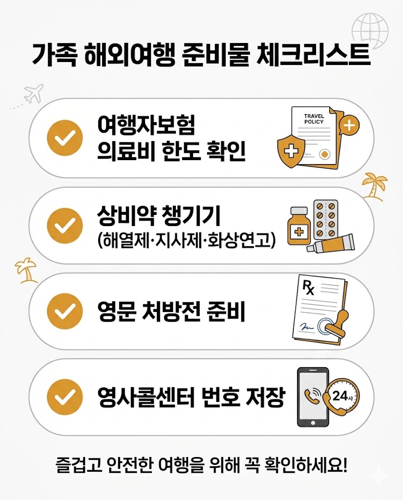 아이와 해외여행 출발 전 준비물 체크리스트 인포그래픽 