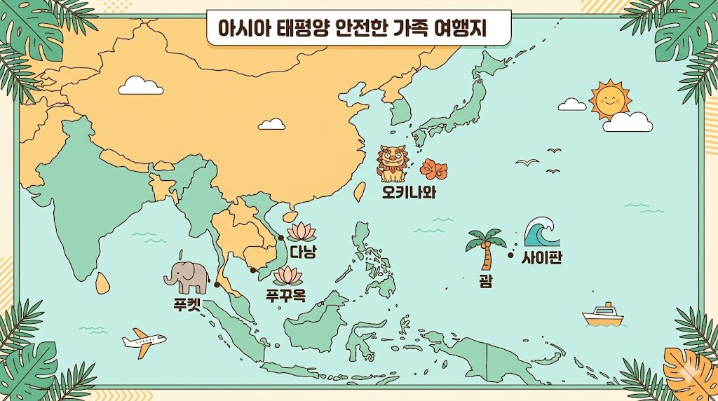 아이와 해외여행 안전한 직항 여행지 5곳 지도 일러스트 