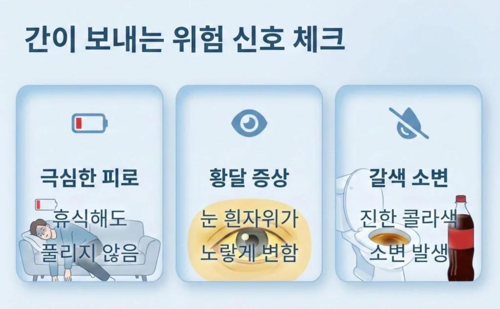 극심한 피로, 황달 증상, 갈색 소변 등 주요 증상 안내