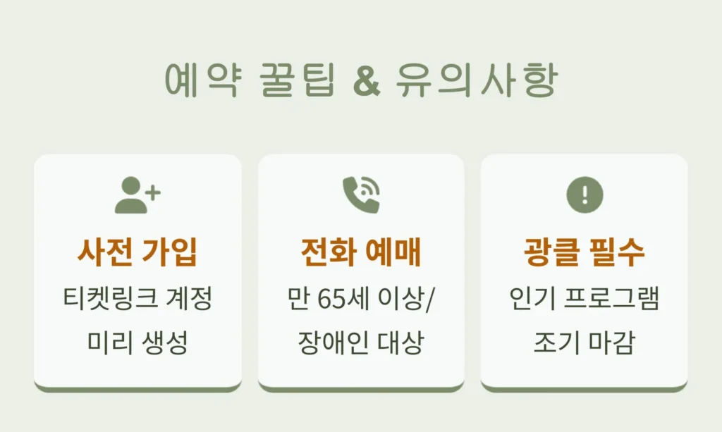 티켓링크 사전 가입, 전화 예매 대상 등 예약 꿀팁 및 유의사항 안내