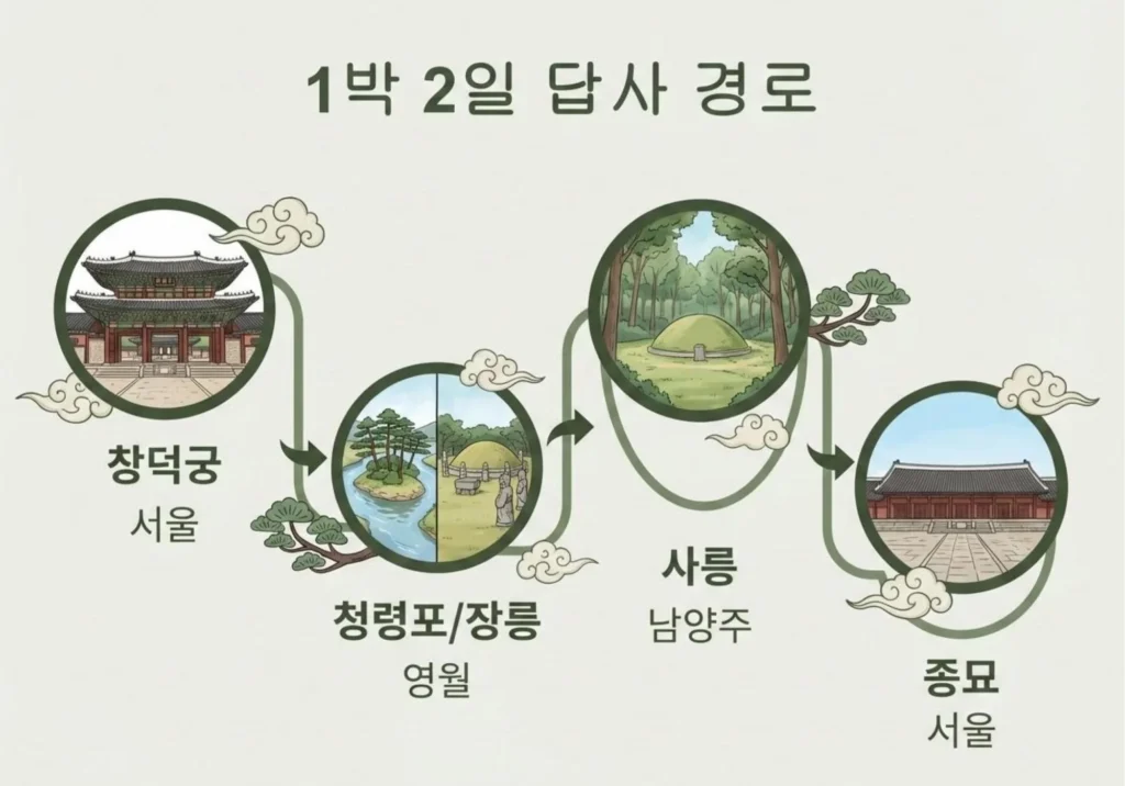 창덕궁, 영월 청령포, 남양주 사릉, 종묘로 이어지는 1박 2일 답사 경로