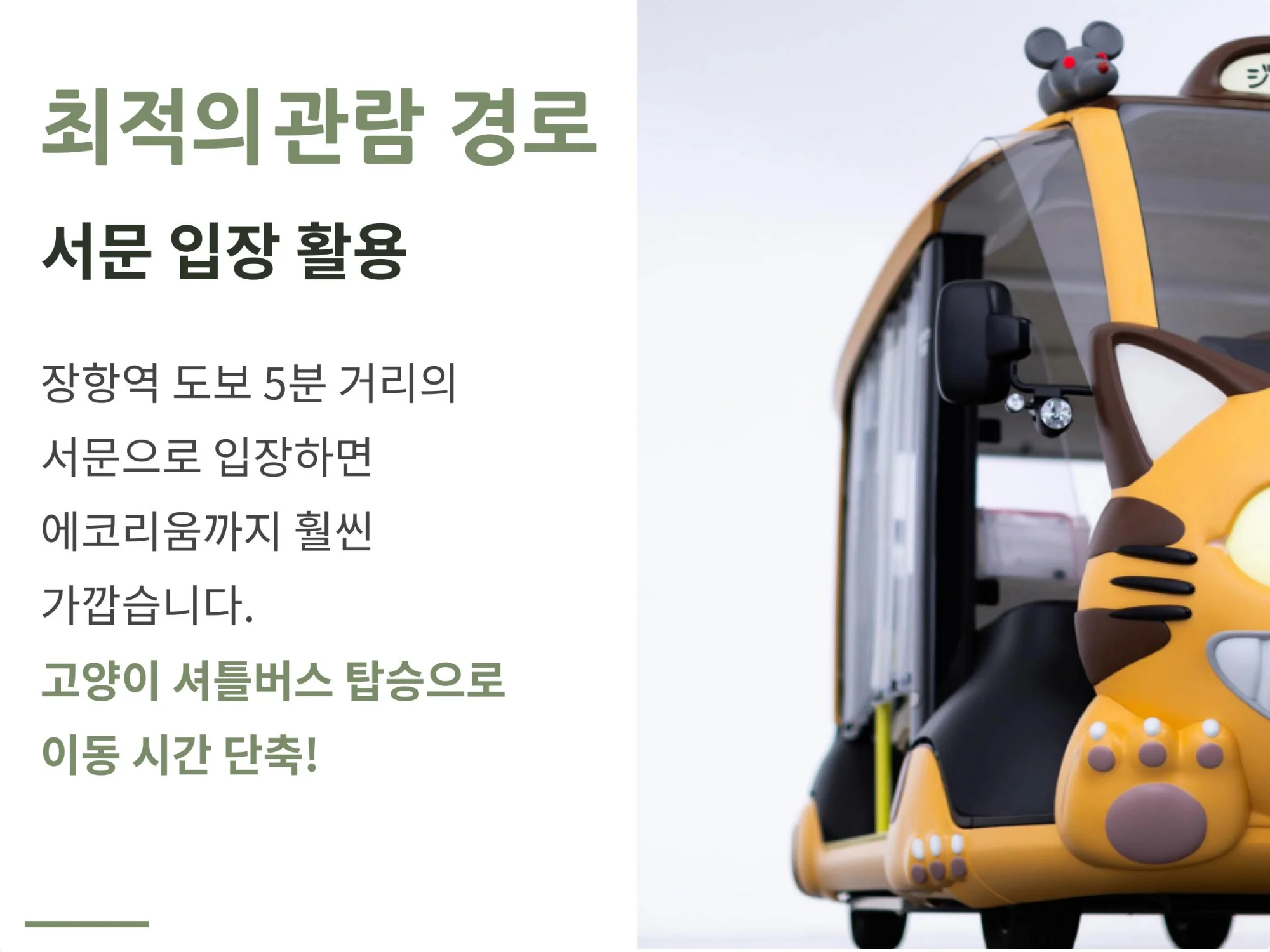 장항역에서 도보 5분 거리인 서문 입장과 귀여운 고양이 셔틀버스 탑승으로 이동 시간을 단축하는 국립생태원 최적 관람 경로 안내