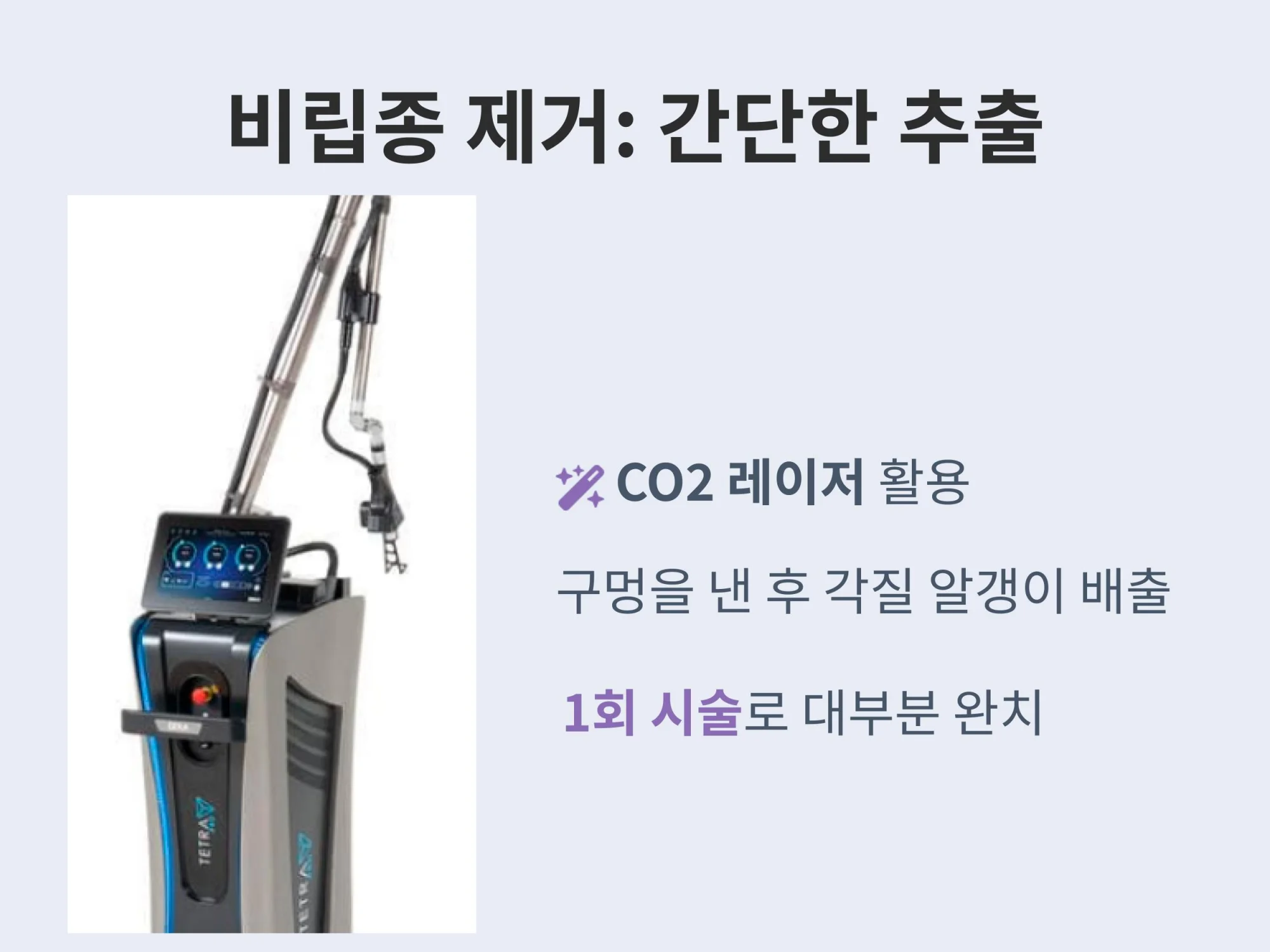 CO2 레이저를 활용하여 한 번의 시술로 각질 알갱이를 배출하는 비립종 제거 방법 설명