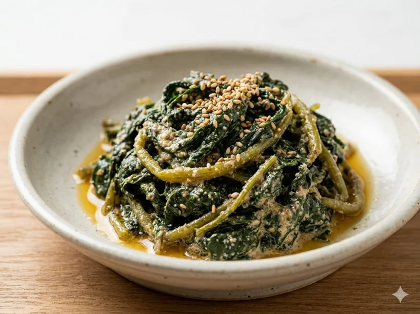 고소한 들깨가루를 얹은 건강한 취나물 무침 요리