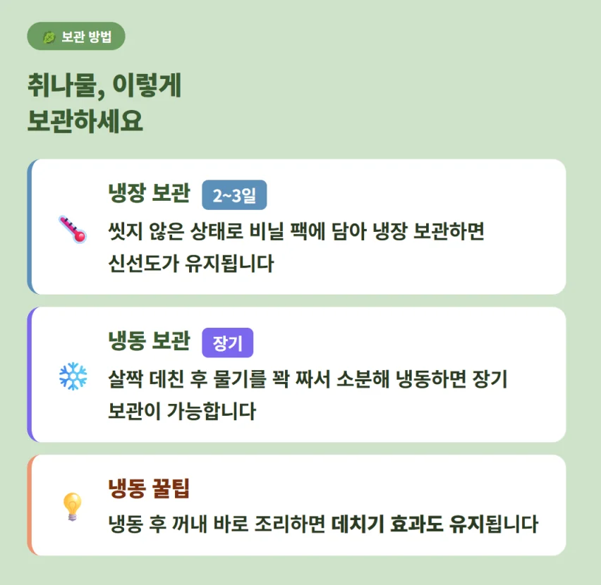 취나물 신선도 유지를 위한 냉장 및 장기 냉동 보관 방법 가이드