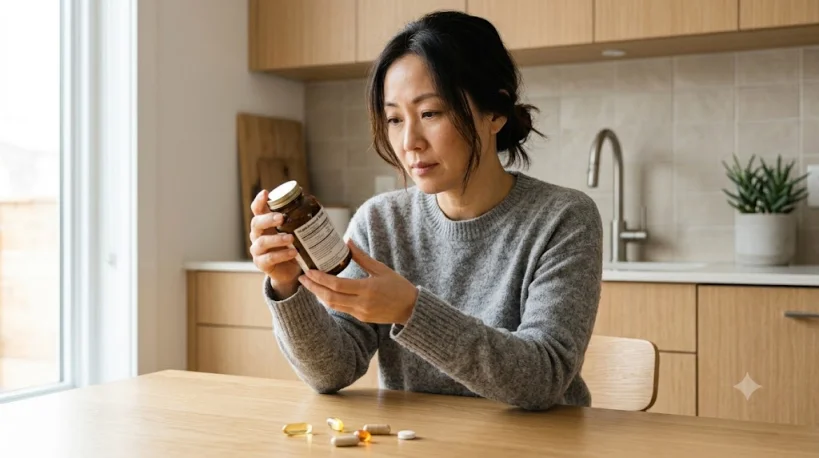 혈소판 감소증 환자가 영양제 성분을 확인하는 모습