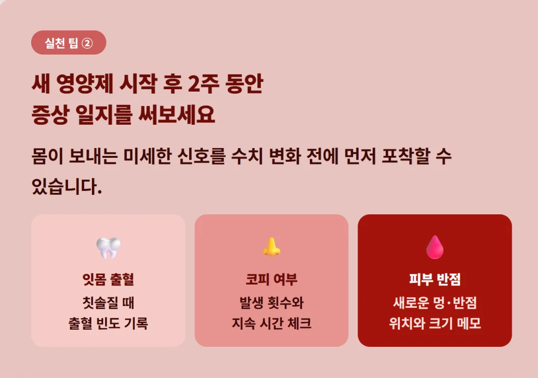 새로운 영양제 복용 후 2주간 증상 일지 기록 방법
