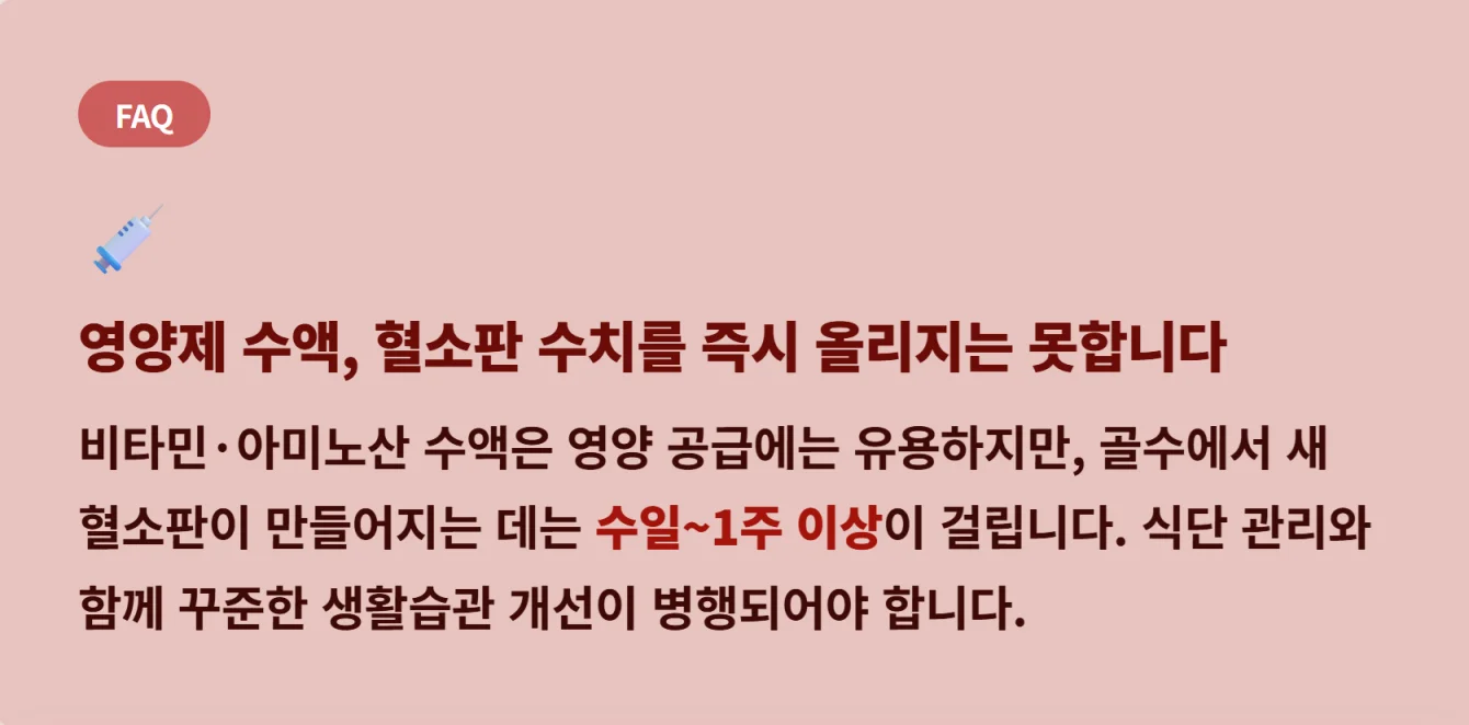 "영양제 수액으로 혈소판 수치가 즉시 오르지 않는 이유와 꾸준한 생활습관 개선의 필요성"