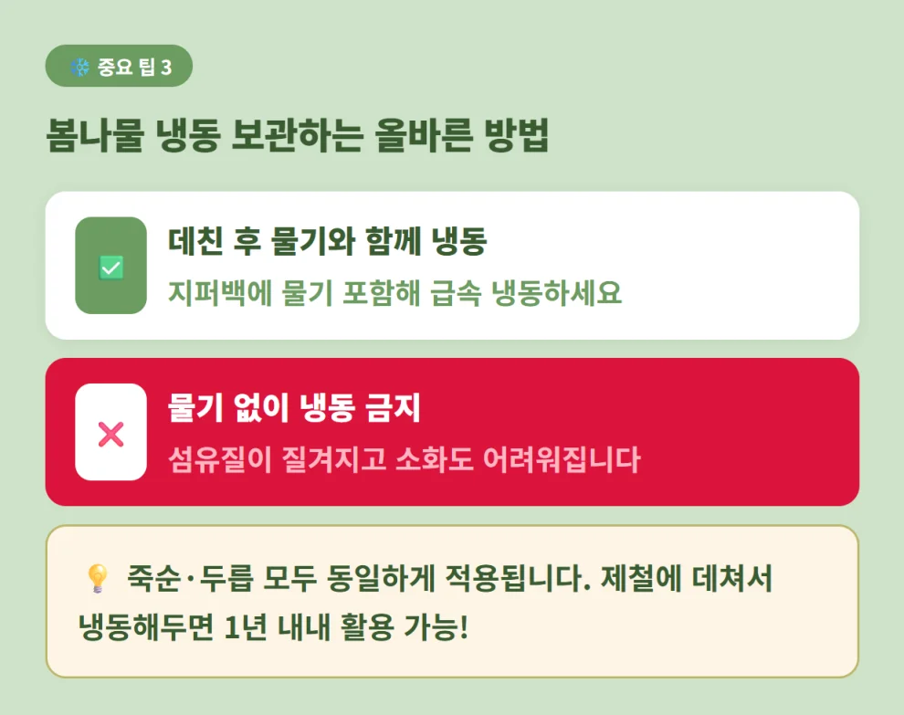 식이섬유의 식감을 유지하고 1년 내내 활용 가능한 봄나물(죽순, 두릅) 올바른 냉동 보관법