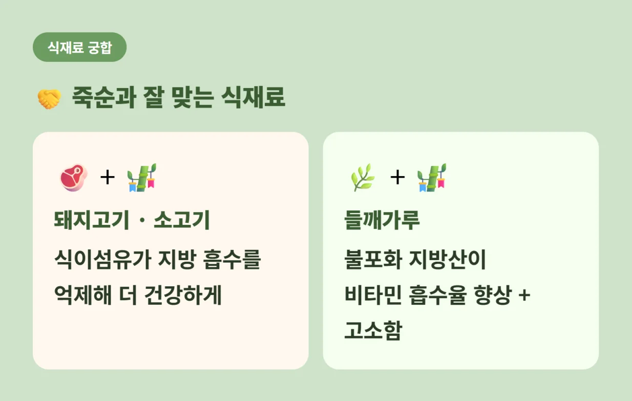 죽순과 궁합이 좋은 식재료인 육류와 들깨가루의 영양학적 이점