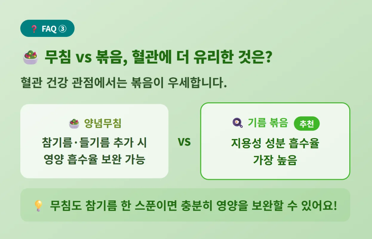 "혈관 건강 관점에서 영양 성분 흡수율이 더 높은 마늘종 무침과 볶음 요리 비교 FAQ"