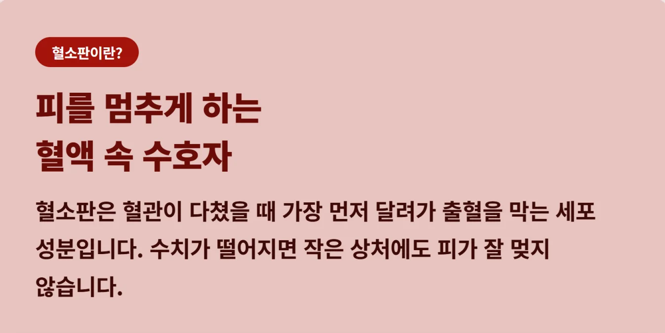 "출혈을 막는 혈액 속의 세포 성분인 혈소판의 역할 설명"