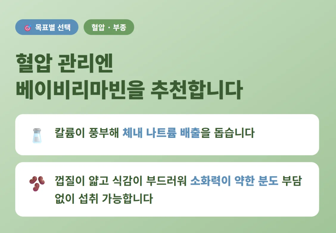 혈압 관리 및 나트륨 배출에 도움을 주는 베이비 리마빈의 효능 안내