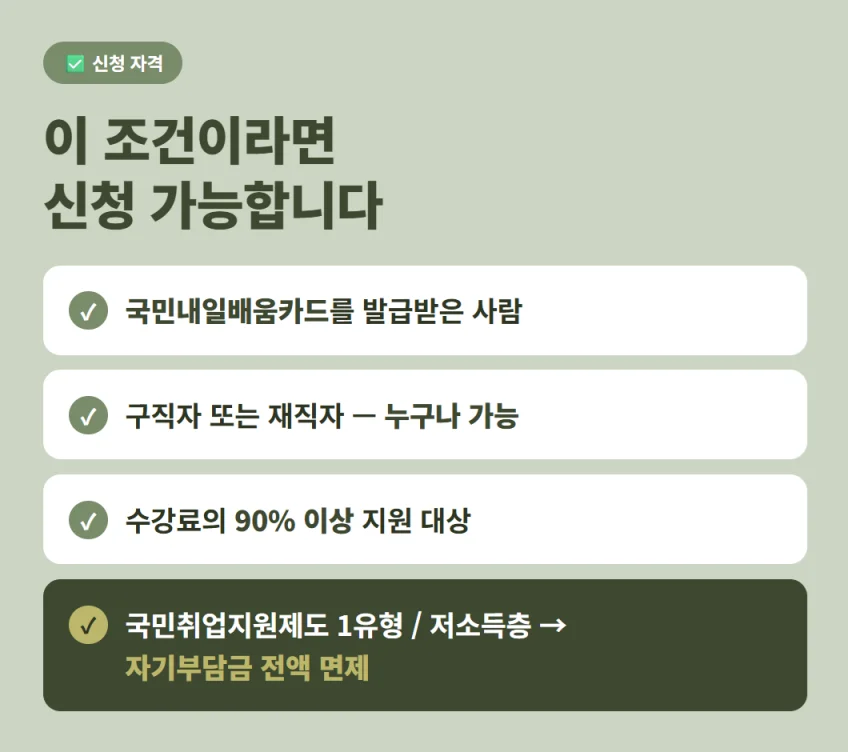 2026 AI 워커 신청 자격 (국민내일배움카드 발급자, 구직자 및 재직자 가능)