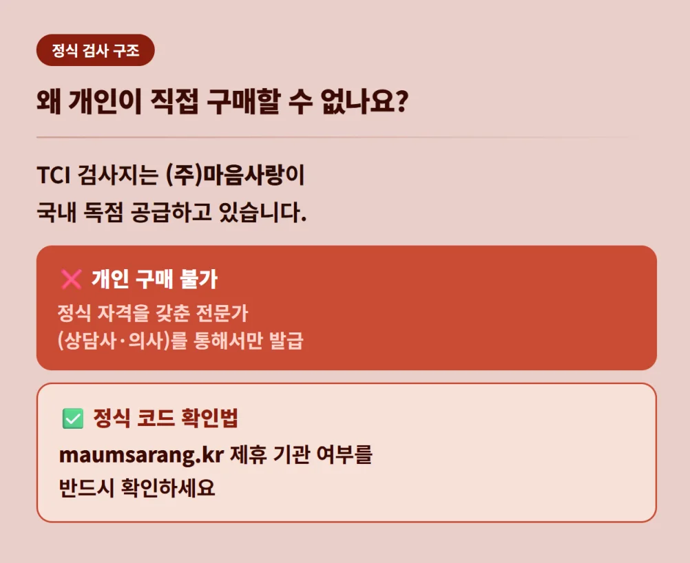 마음사랑 정식 인증 코드 발급 및 전문가를 통한 TCI 검사 구매 방법