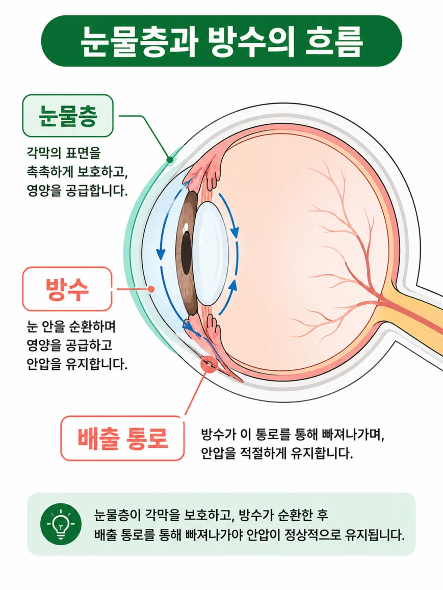 안구건조증과 안압 관계 설명 의학 일러스트