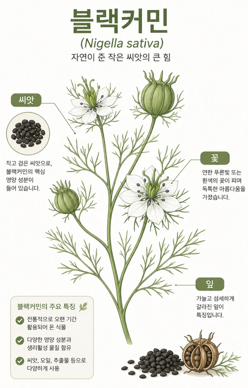 블랙커민 식물 구조 일러스트