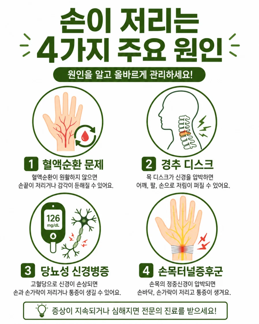 손저림 원인 종류 비교 의학 일러스트