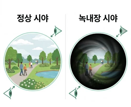 시신경 손상 시야 변화 비교 일러스트