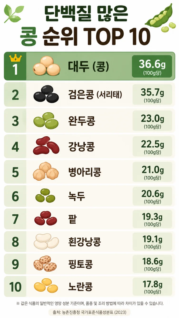 단백질 함량이 높은 콩 순위 TOP10 인포그래픽