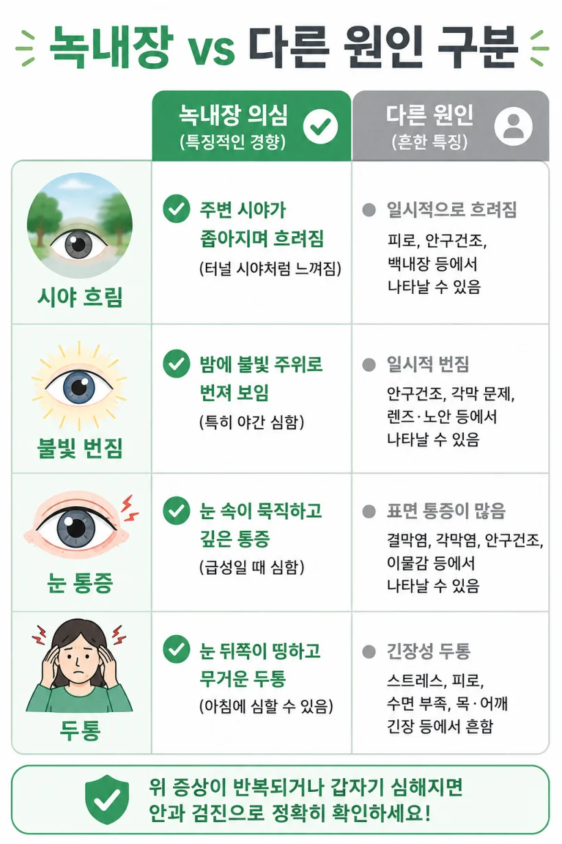 녹내장 증상과 다른 안질환 비교 체크리스트