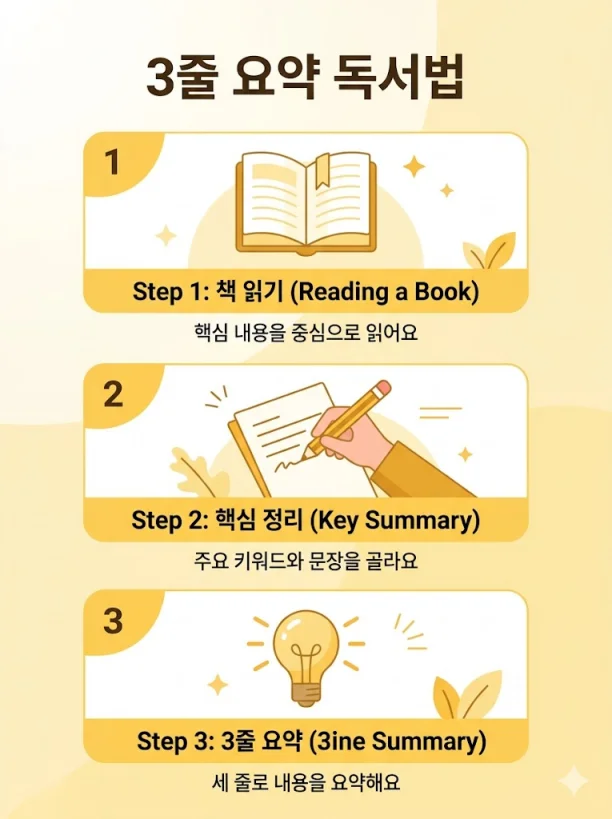 3줄 요약 독서법 실천 방법 인포그래픽