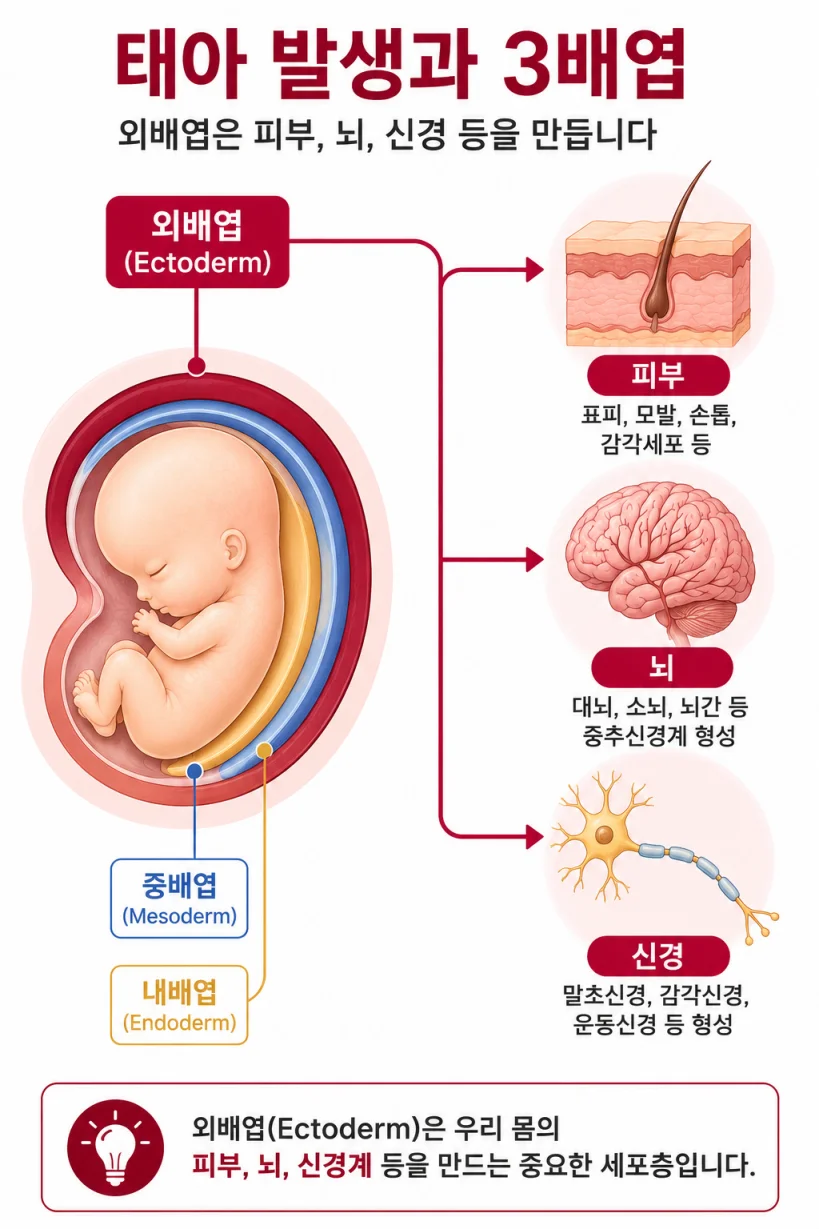 외배엽 뇌 피부 노화 연관성 태아 발달 의학 일러스트