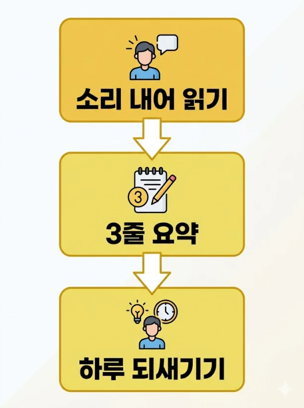 소리내어 읽기 3줄요약 되새기기 3단계 독서법 순서도