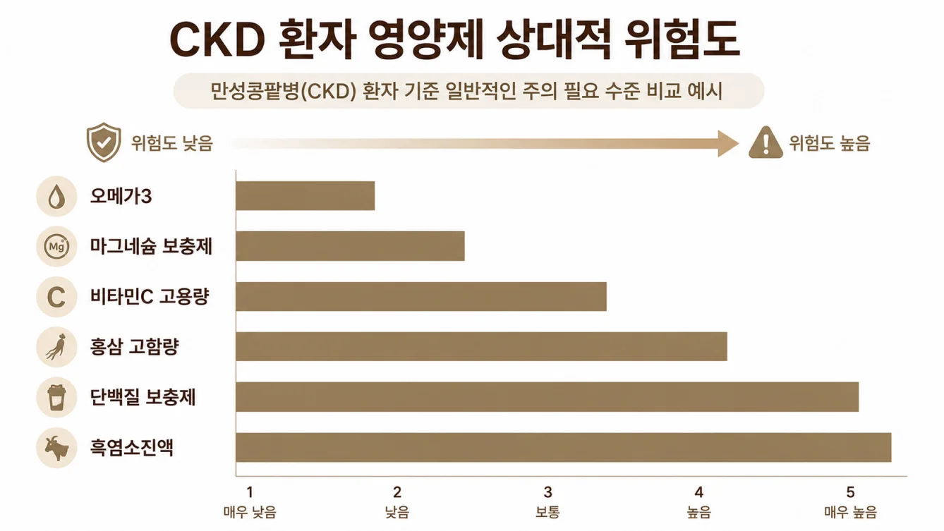 만성콩팥병 환자 건강기능식품 5종 신장 위험도 비교 그래프