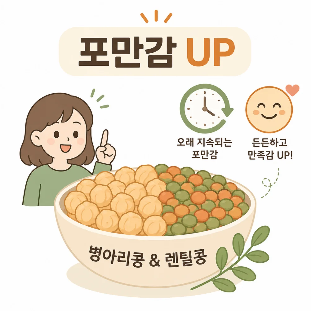 병아리콩과 렌틸콩의 포만감 효과 일러스트