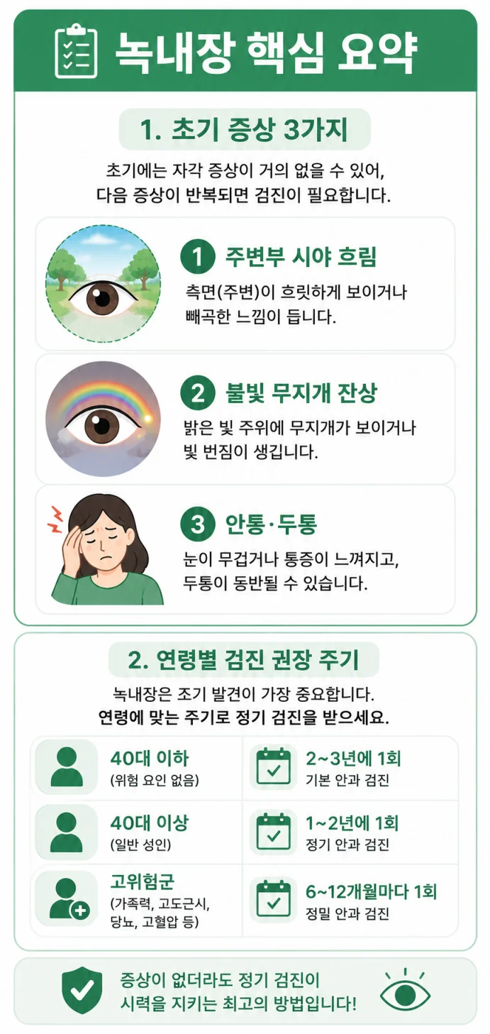 녹내장 초기증상 나이별 검진 주기 요약 슬라이드 