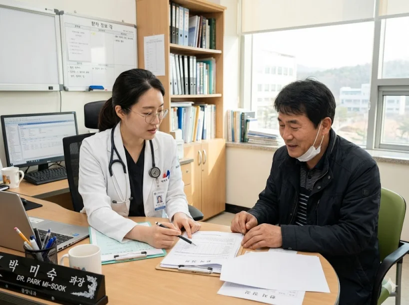 중입자 치료 전문의 상담 장면