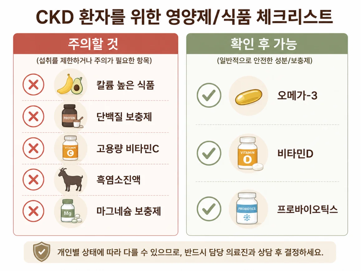 신장 질환자가 주의할 건강기능식품과 비교적 안전한 성분 체크리스트