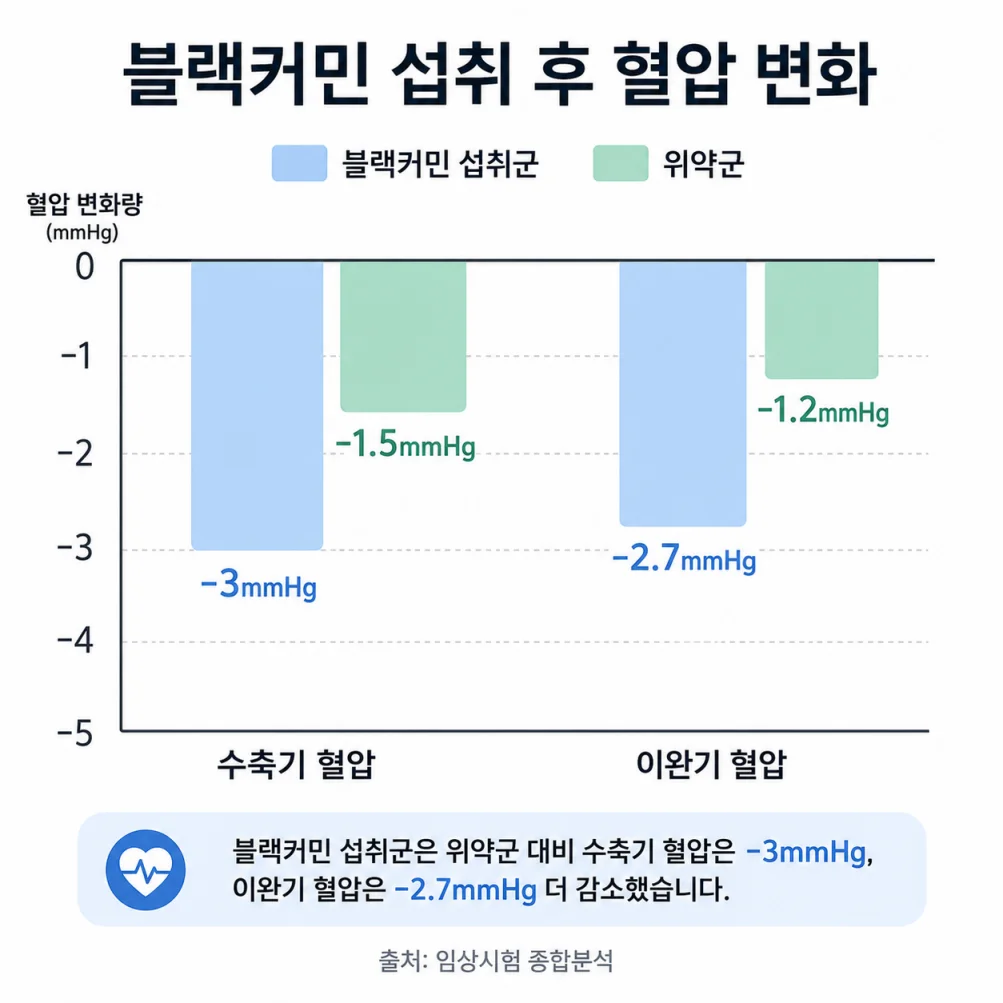 블랙커민 섭취 후 수축기·이완기 혈압 감소 그래프