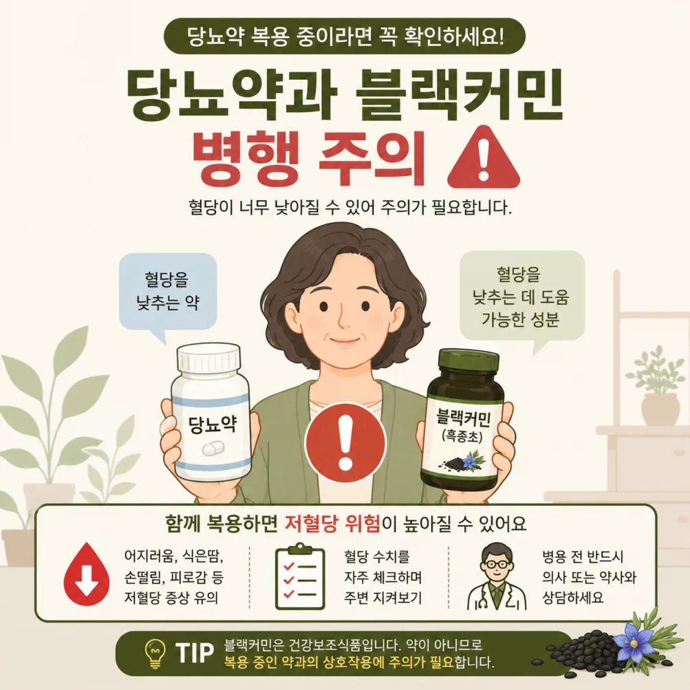 당뇨약과 블랙커민 병행 주의 일러스트