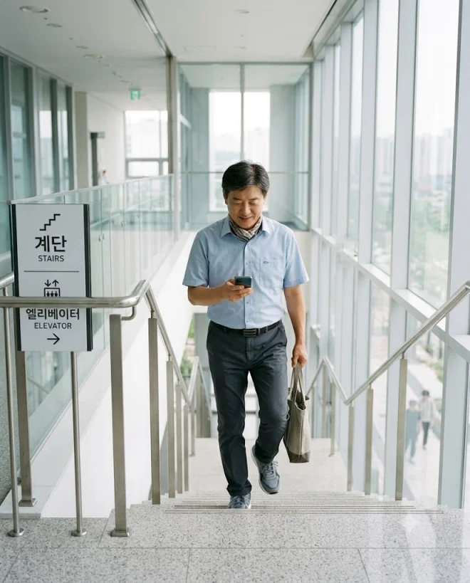 계단을 이용하는 등 일상 속 활동량을 늘리는 모습