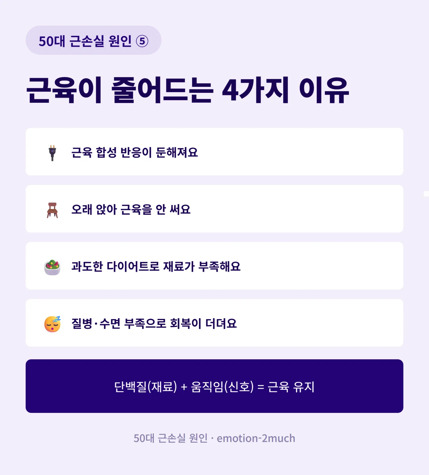 50대 근손실 원인과 관리법을 정리한 요약 인포그래픽