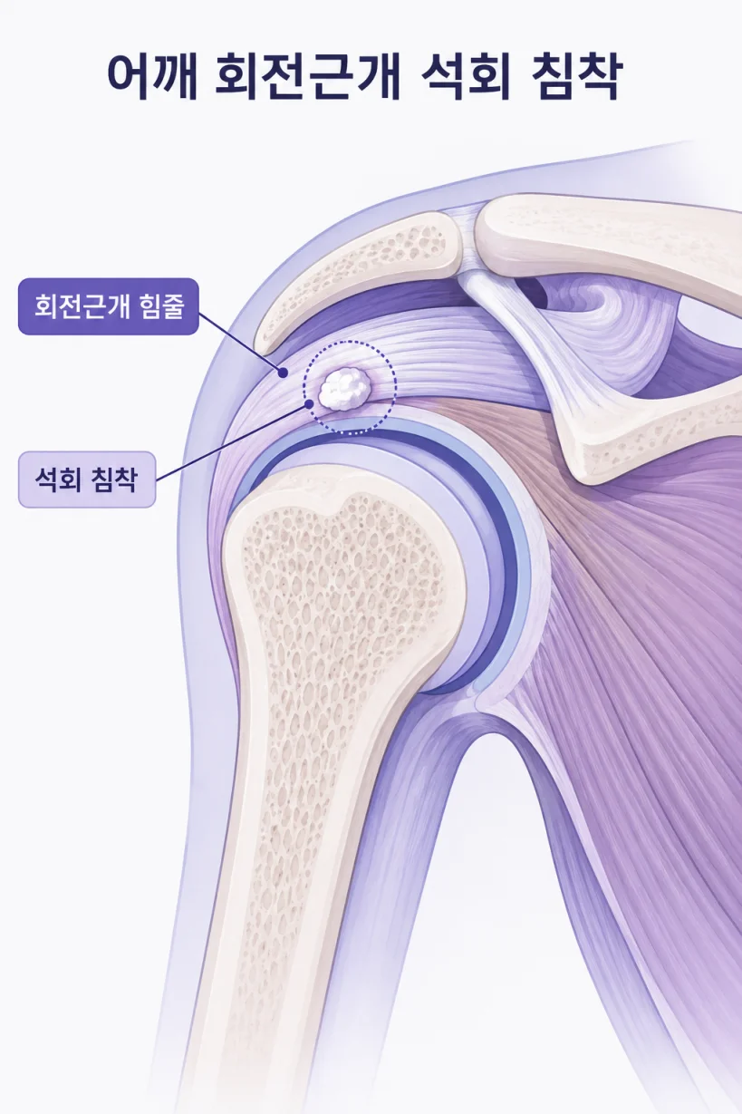 어깨 회전근개 힘줄 석회 침착 부위 일러스트