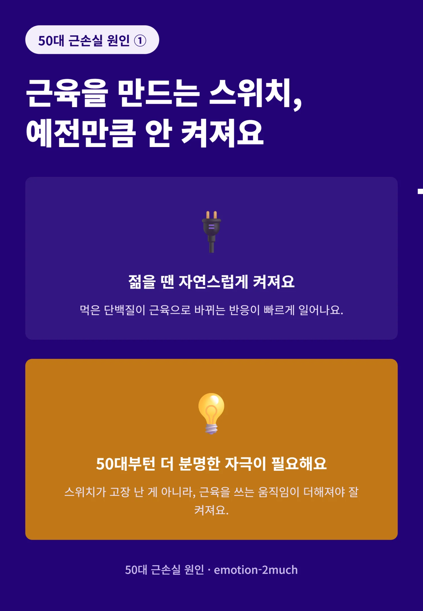 단백질을 근육으로 바꾸는 몸의 반응이 둔해지는 것을 표현한 인포그래픽