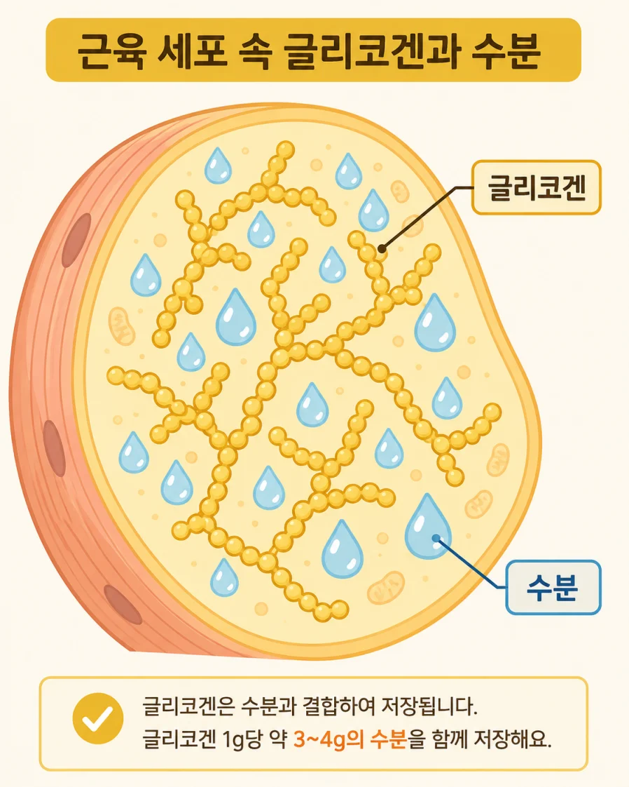 글리코겐과 수분 결합을 표현한 비유 일러스트