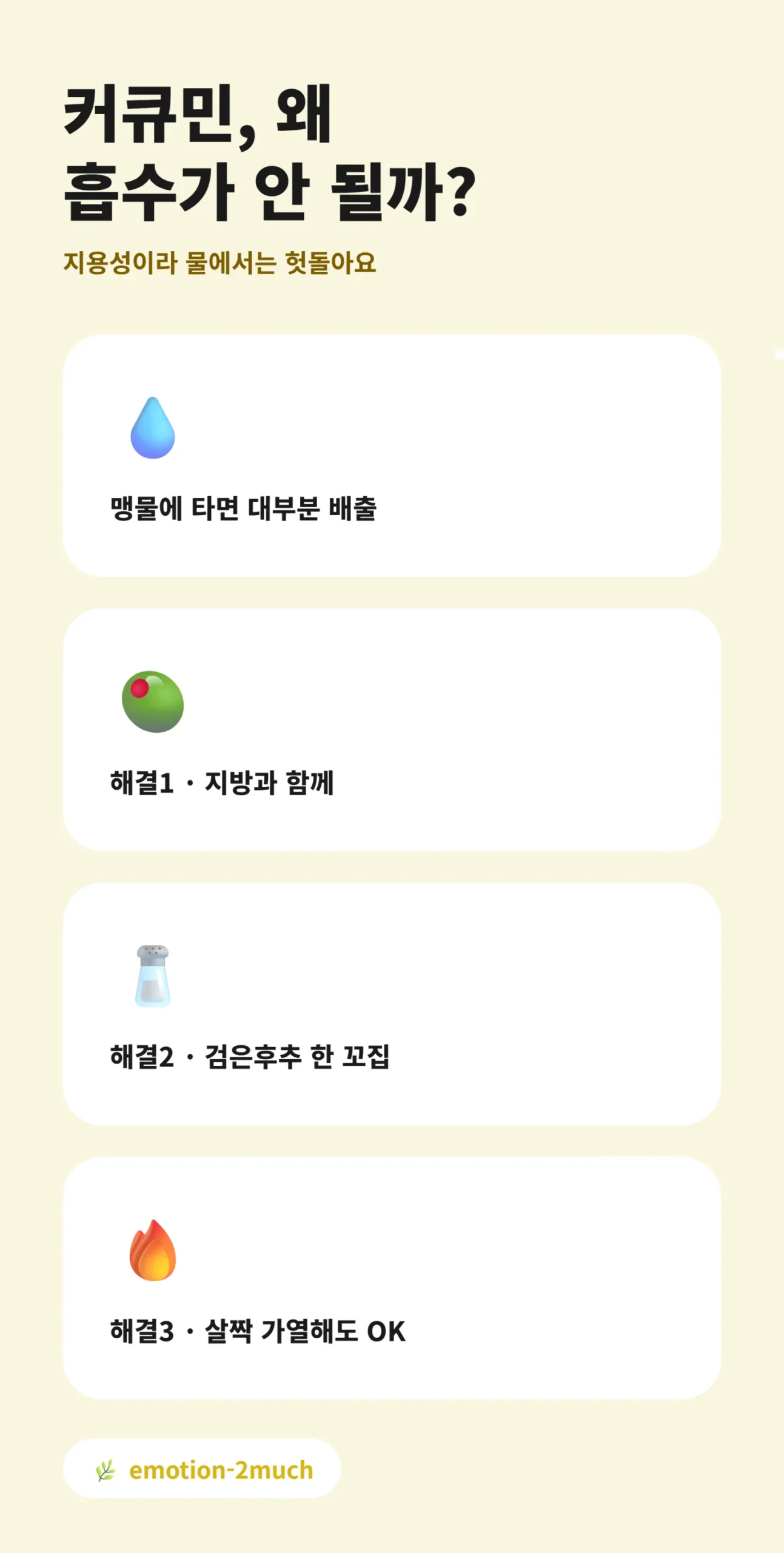 커큐민 흡수율 낮은 이유와 3가지 해결법 요약 인포그래픽