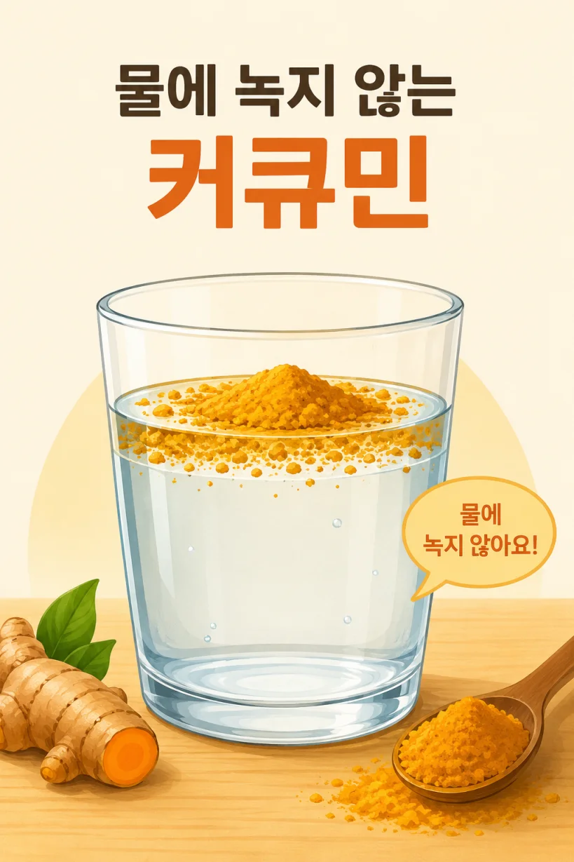 물에 뜨는 강황가루 입자를 표현한 일러스트