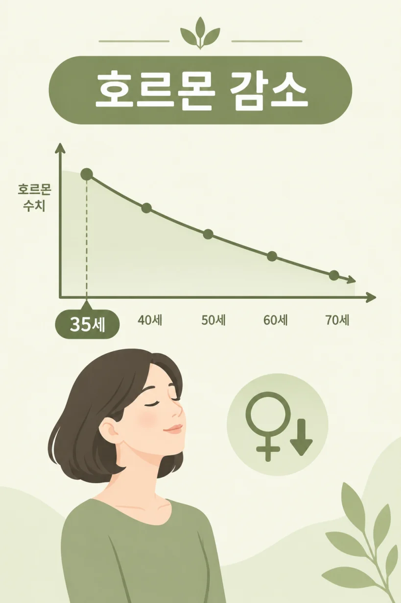 35세부터 시작되는 여성호르몬 감소를 표현한 일러스트