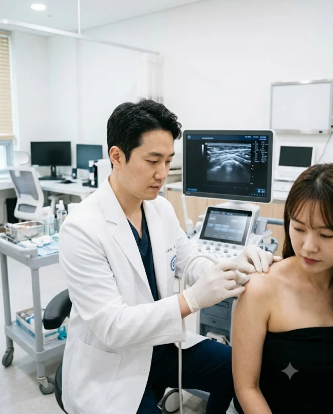 초음파를 보며 흡입세척술을 진행하는 모습