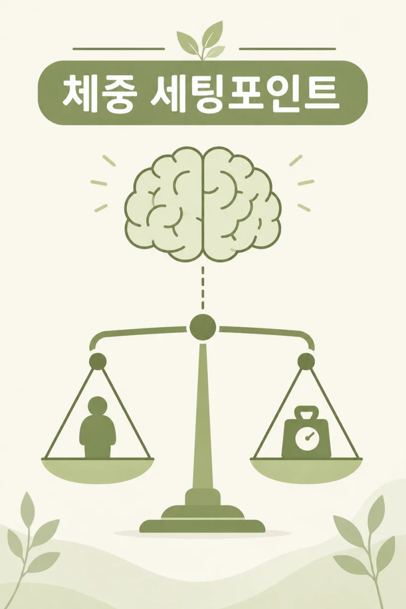 뇌의 세팅포인트와 체중 조절 원리를 표현한 일러스트
