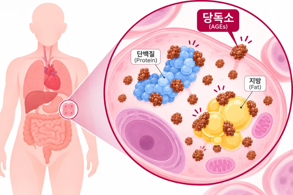 당독소가 몸속에 쌓이는 과정 일러스트