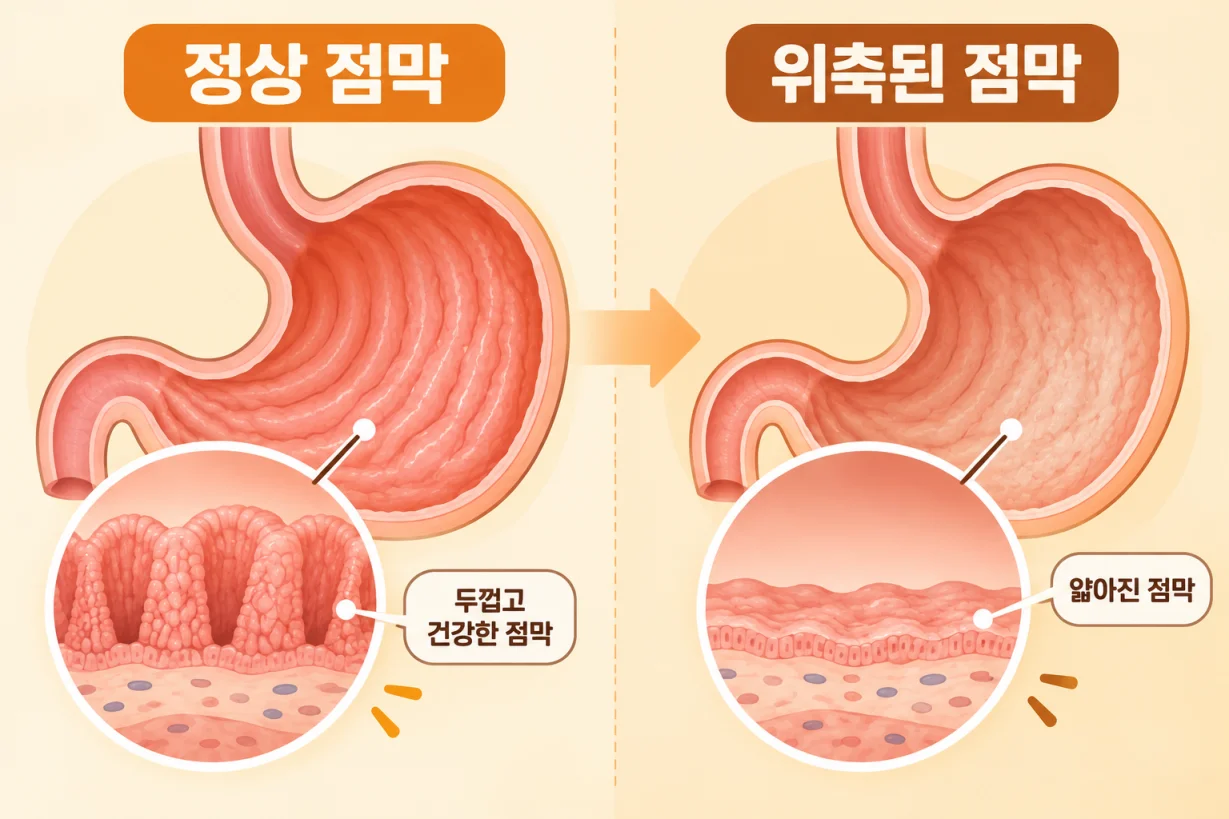 위 점막 변화를 보여주는 개념 일러스트