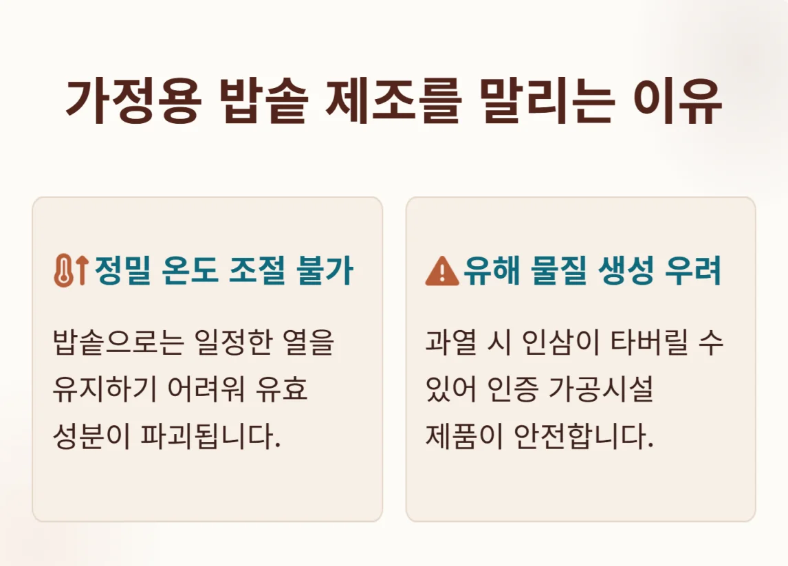 가정용 밥솥으로 흑삼 제조를 말리는 이유를 설명한 인포그래픽