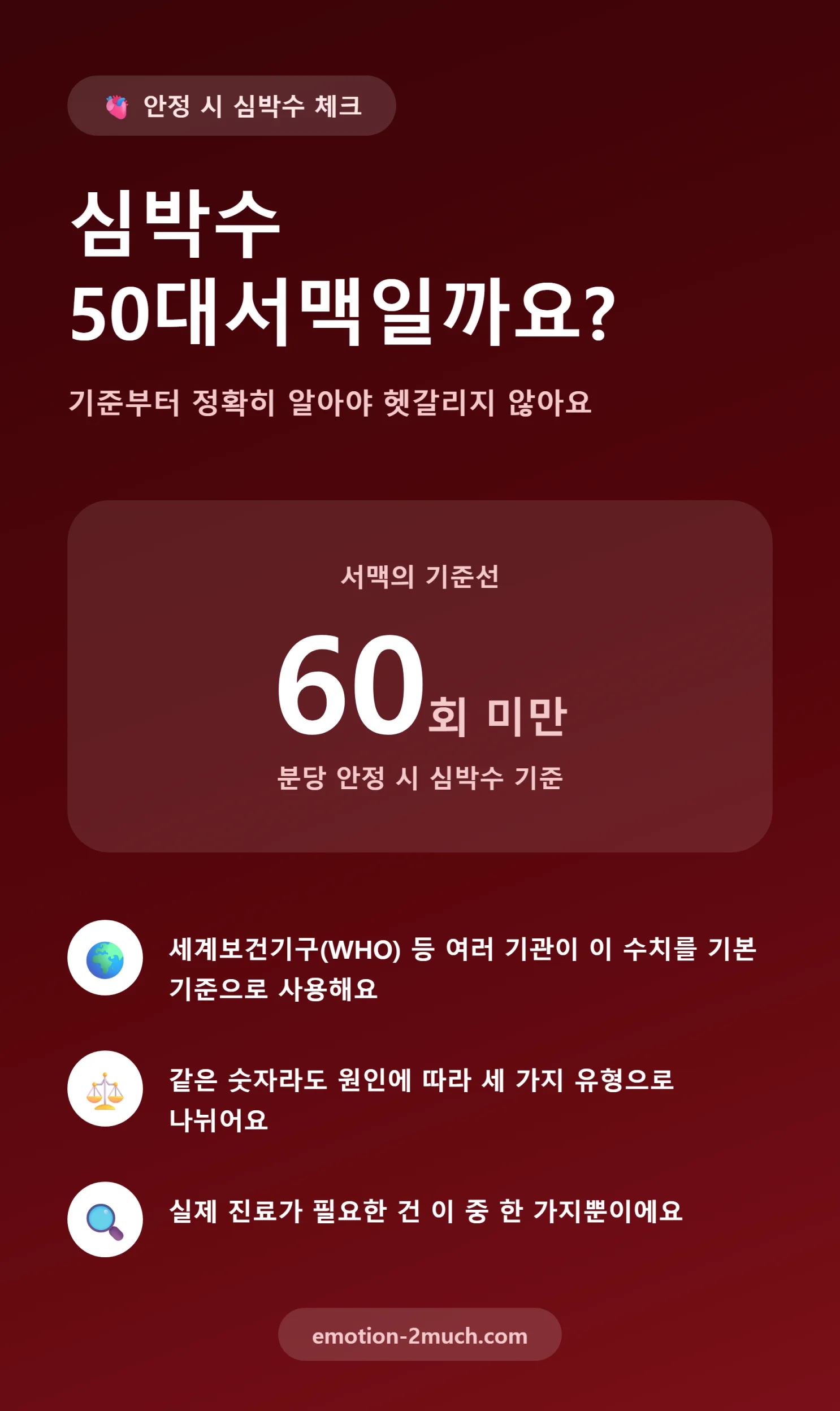 서맥 기준 분당 60회 미만을 설명하는 인포그래픽