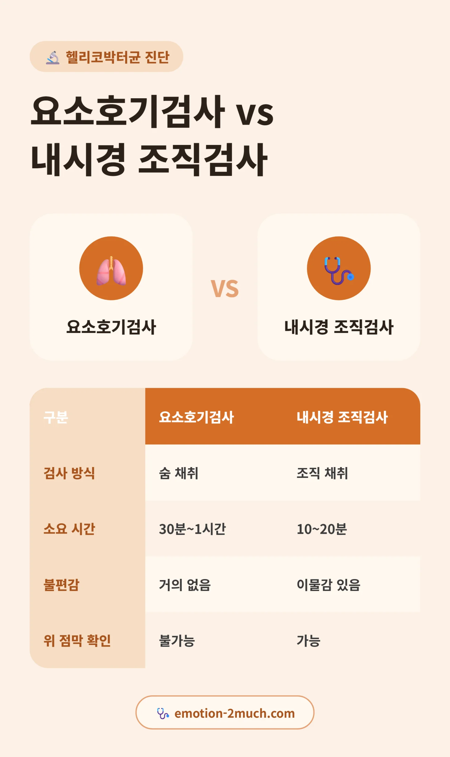 요소호기검사와 내시경 조직검사 한눈에 비교 인포그래픽